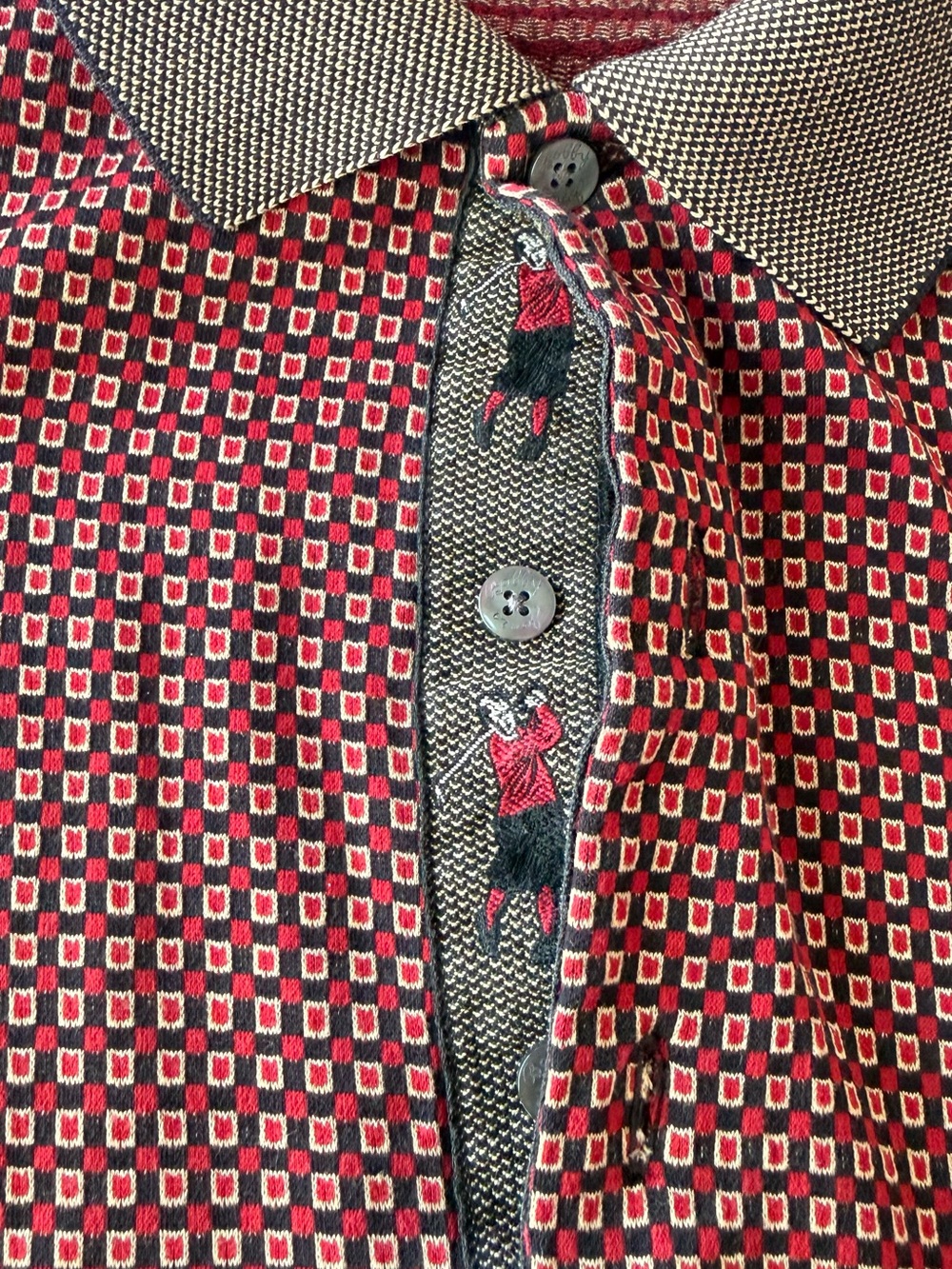 Vintage Bobby Jones Men's XXL Red Geometric Golf Polo Embroidered
Placket